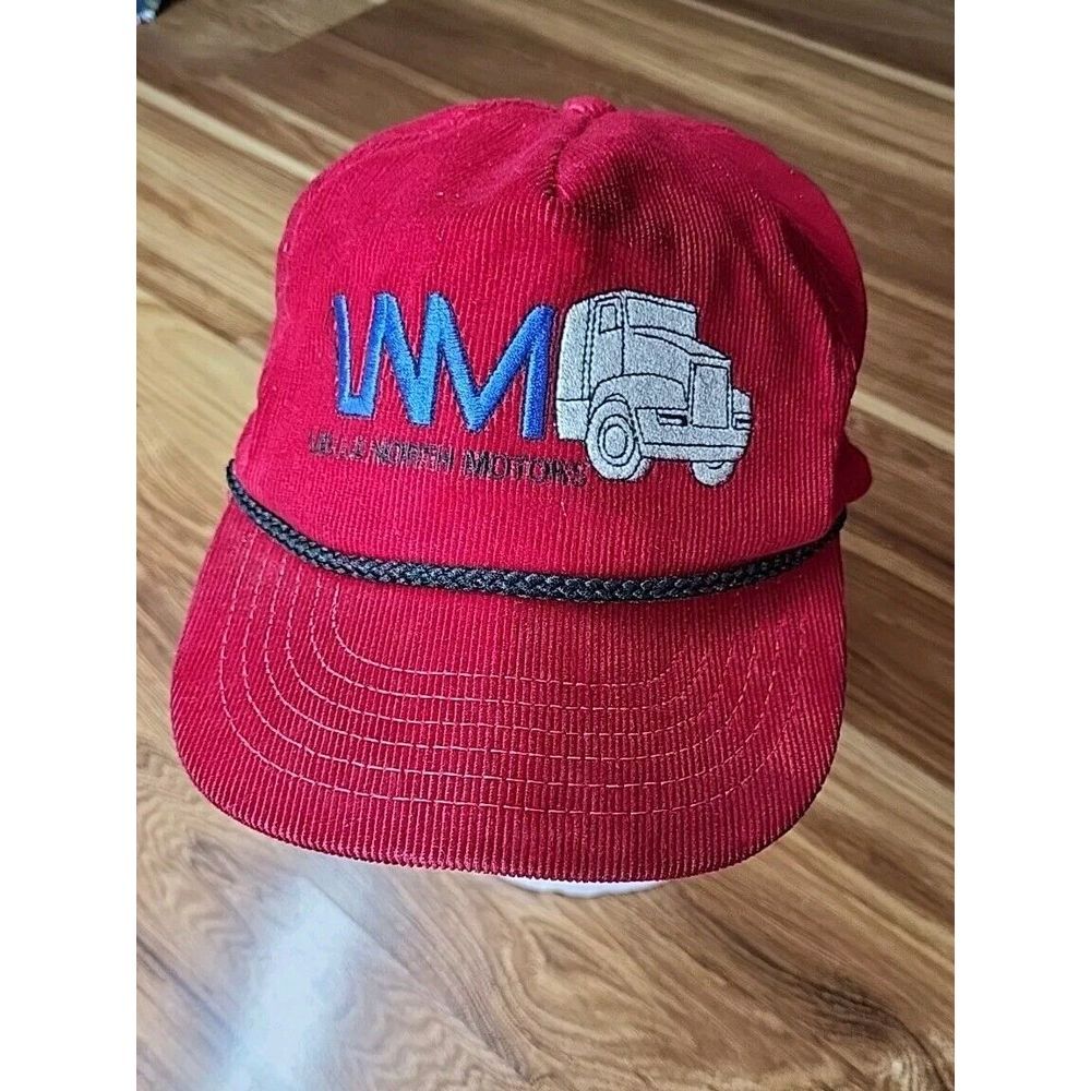 Vintage Red Corduroy Snapback Hat Black Rope Band Motor Company Embroidery U.S.A